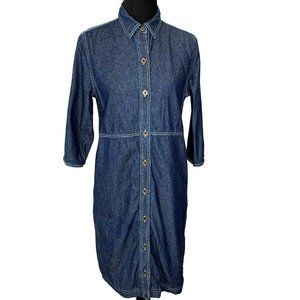 Denim Shirt Dress with Pockets size PS Petite Small Dark Blue Button Front
